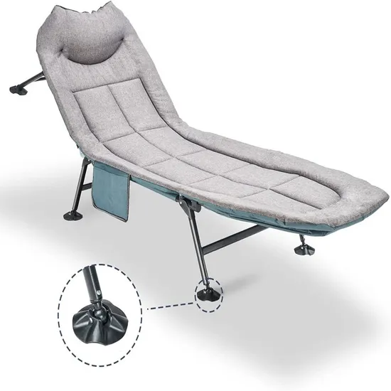 Wholesale Outdoor Furniture Garden Metal Aluminum Frame Portable Large Adult Reading Emergency Relief Folding Lounge Bed with Pillow